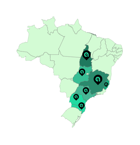 Mapa do Brasil sinalizando em quais estados a Alpha Sistemas tem clientes